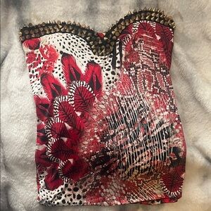 Vibrant Red and Black Camisole with Studded Neckline